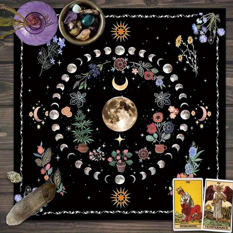 Tarot Reading Cloth/Altar Cloth : Moon Phase - Polyester - 48cm x 45cm