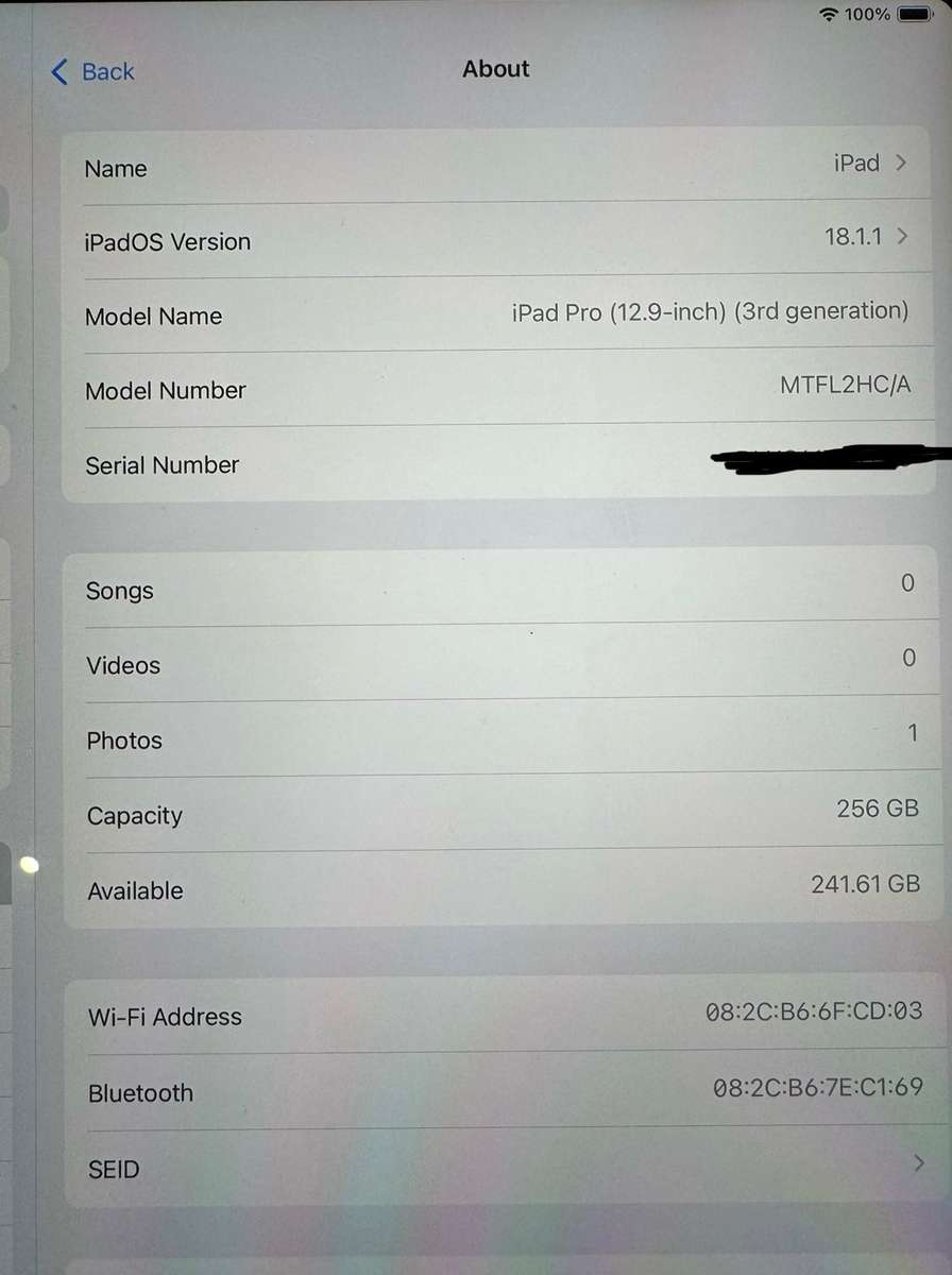 Apple iPad Pro 12.9-inch 3rd Generation 256GB WiFi A1876