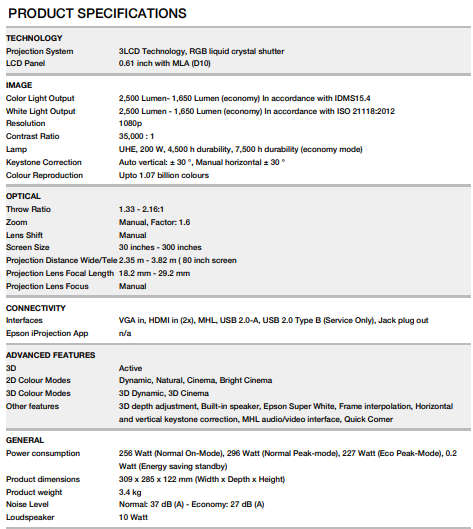 Epson EH-TW5600 Home Cinema Projector