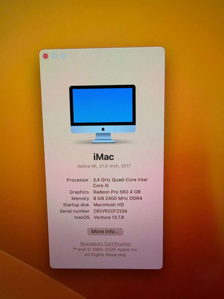 Apple iMac 21.5" Retina 4K 2017 - Intel Core i5 3.4 GHz - 256GB SSD - 8 GB RAM
