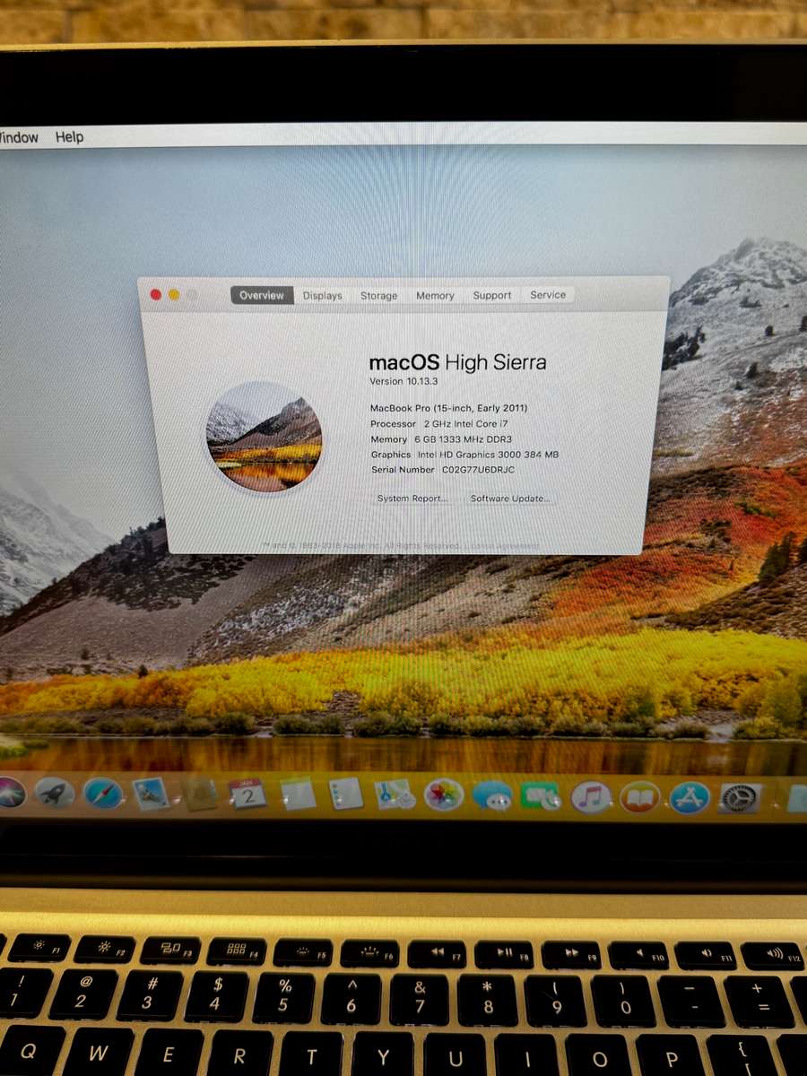 MACBOOK PRO 15 INCH EARLY 2011, INTEL CORE I7 2GHz, 128GB SSD, 6GB DDR3 RAM, PLEASE READ!!!