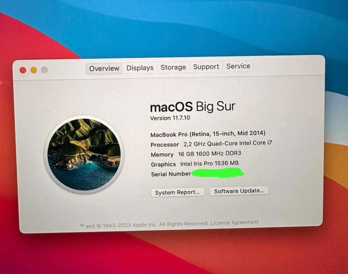 Apple MacBook Pro 15" Retina Mid 2014, Intel Core i7, 256gb SSD, 16gb Ram, 2.2GHz NEW BATTERY