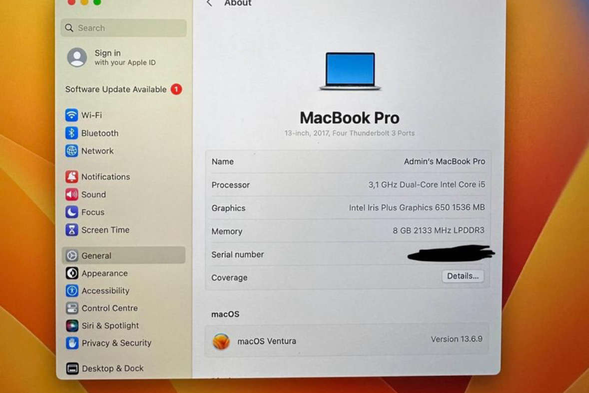 MacBook Pro 13 inch 2017 TouchBar 3.1GHz i5 8GB RAM 512GB SSD Silver