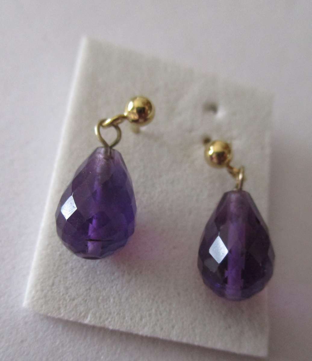 14ct Solid Yellow Gold and Amethyst Earrings