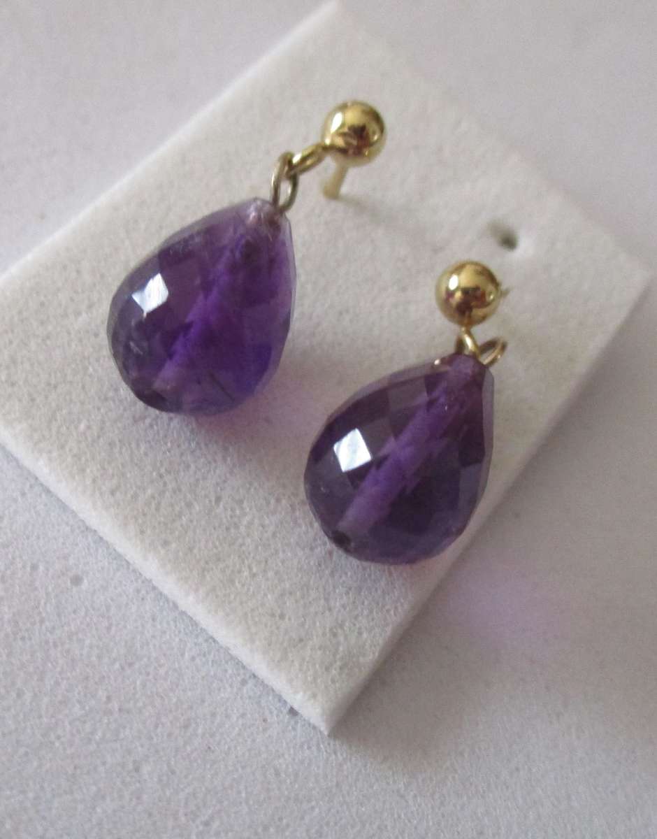 14ct Solid Yellow Gold and Amethyst Earrings