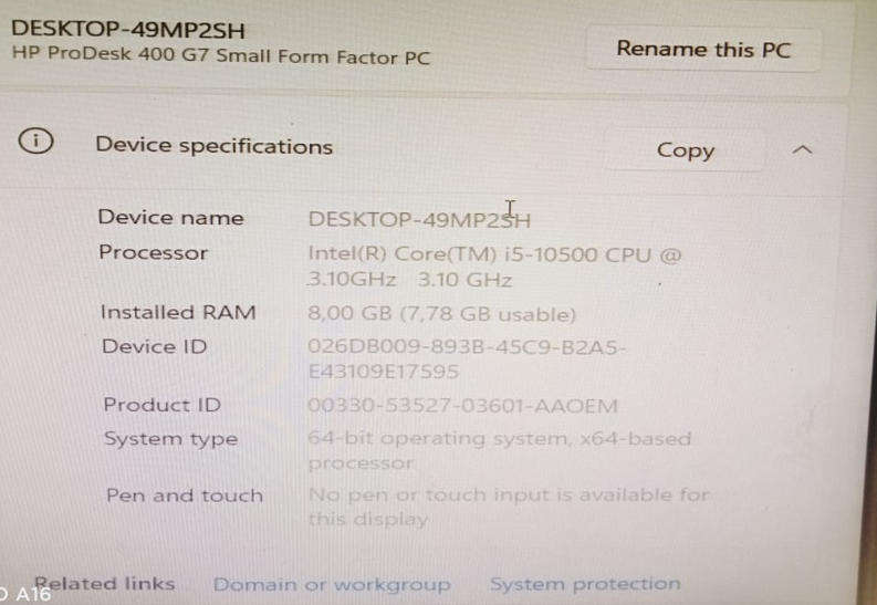 HP Prodesk 400 G7 Workstation - 10th Gen i5