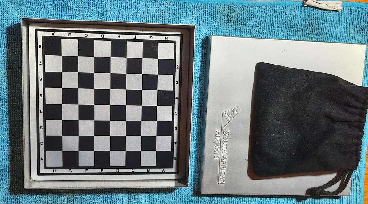 South African Airways onboard metal boxed chess game small