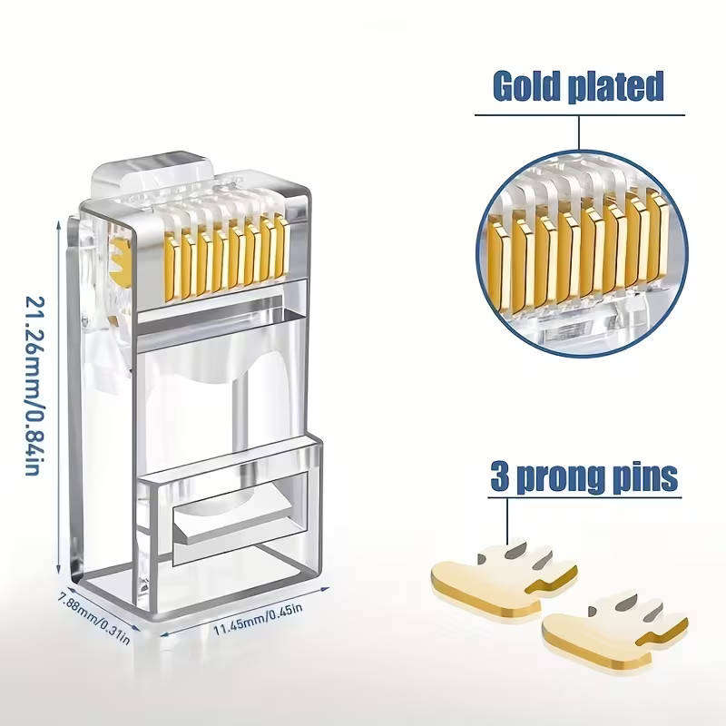 RJ45 Cat6 Pass Through Connector Modular Plugs for Solid or Stranded UTP Cable