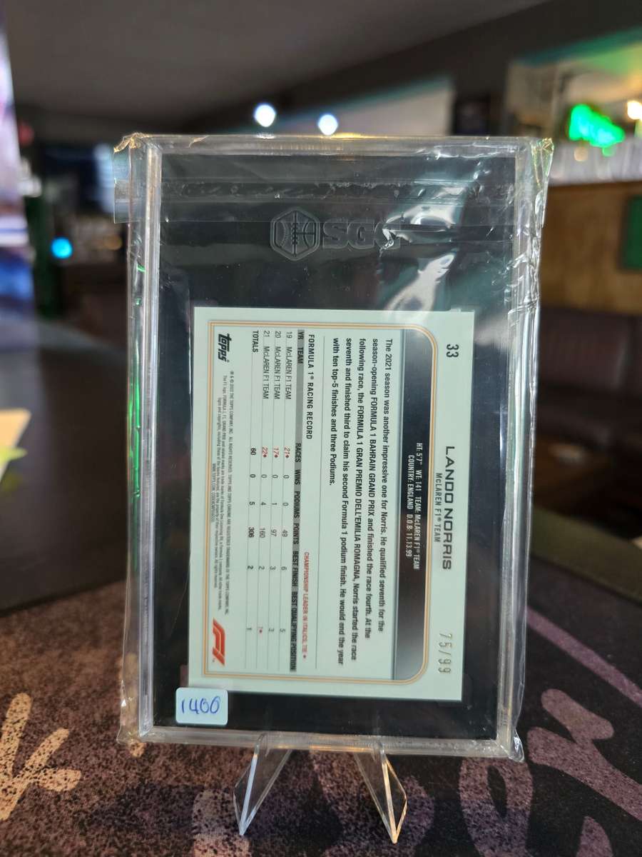 2022 Topps Chrome Sapphire F1 #33 Lando Norris Aqua Refractor 75/99 SGC NM 8