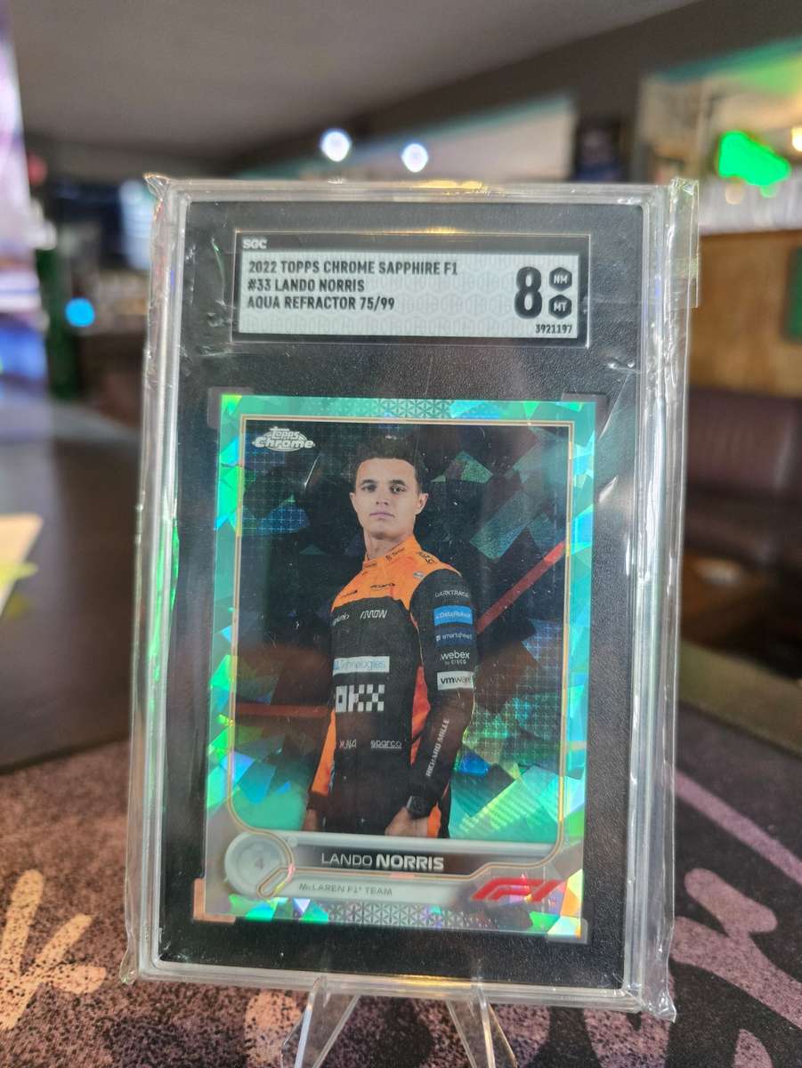 2022 Topps Chrome Sapphire F1 #33 Lando Norris Aqua Refractor 75/99 SGC NM 8