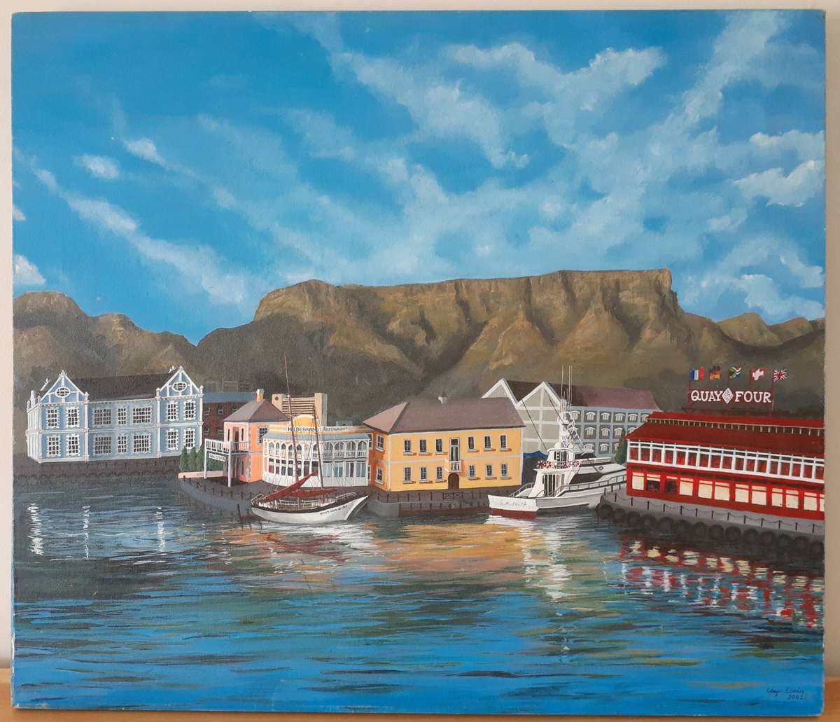 Cape Town Water Front "Quay Four" Oil Painting by SA Artist Gaye Lewin.
