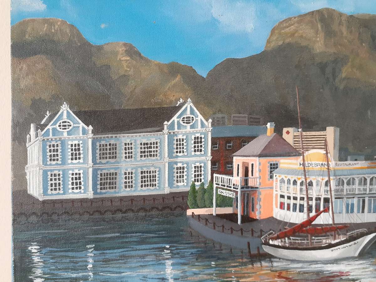Cape Town Water Front "Quay Four" Oil Painting by SA Artist Gaye Lewin.