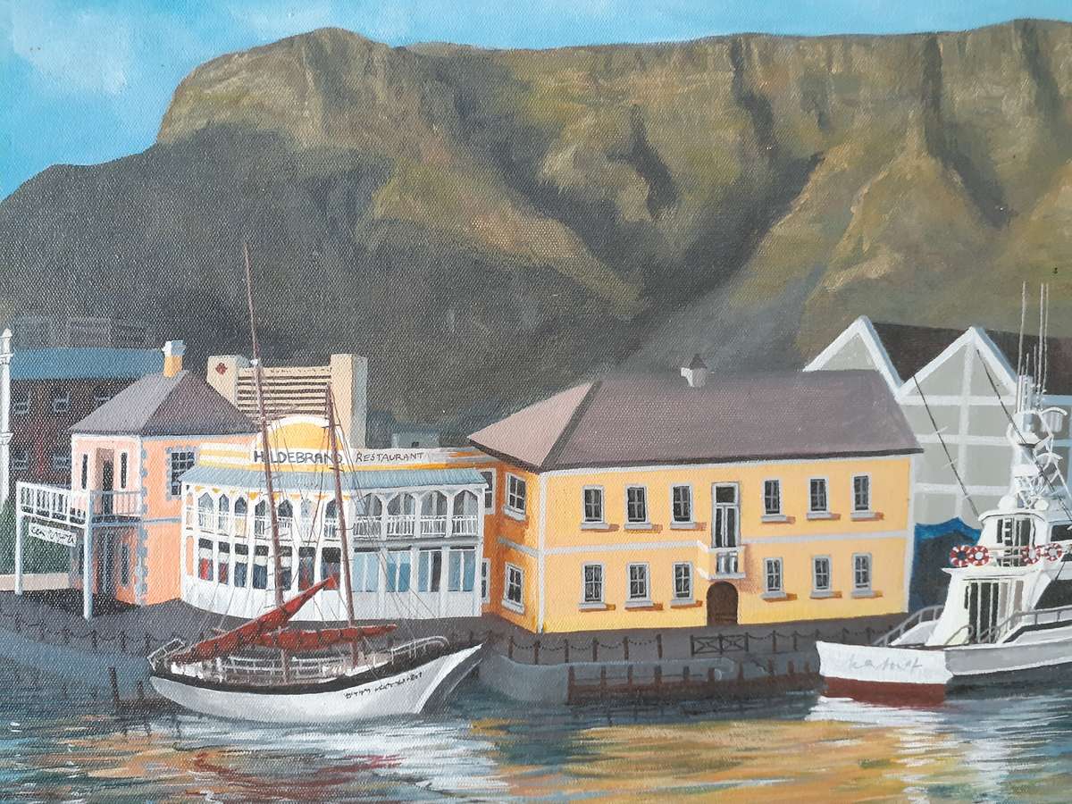 Cape Town Water Front "Quay Four" Oil Painting by SA Artist Gaye Lewin.