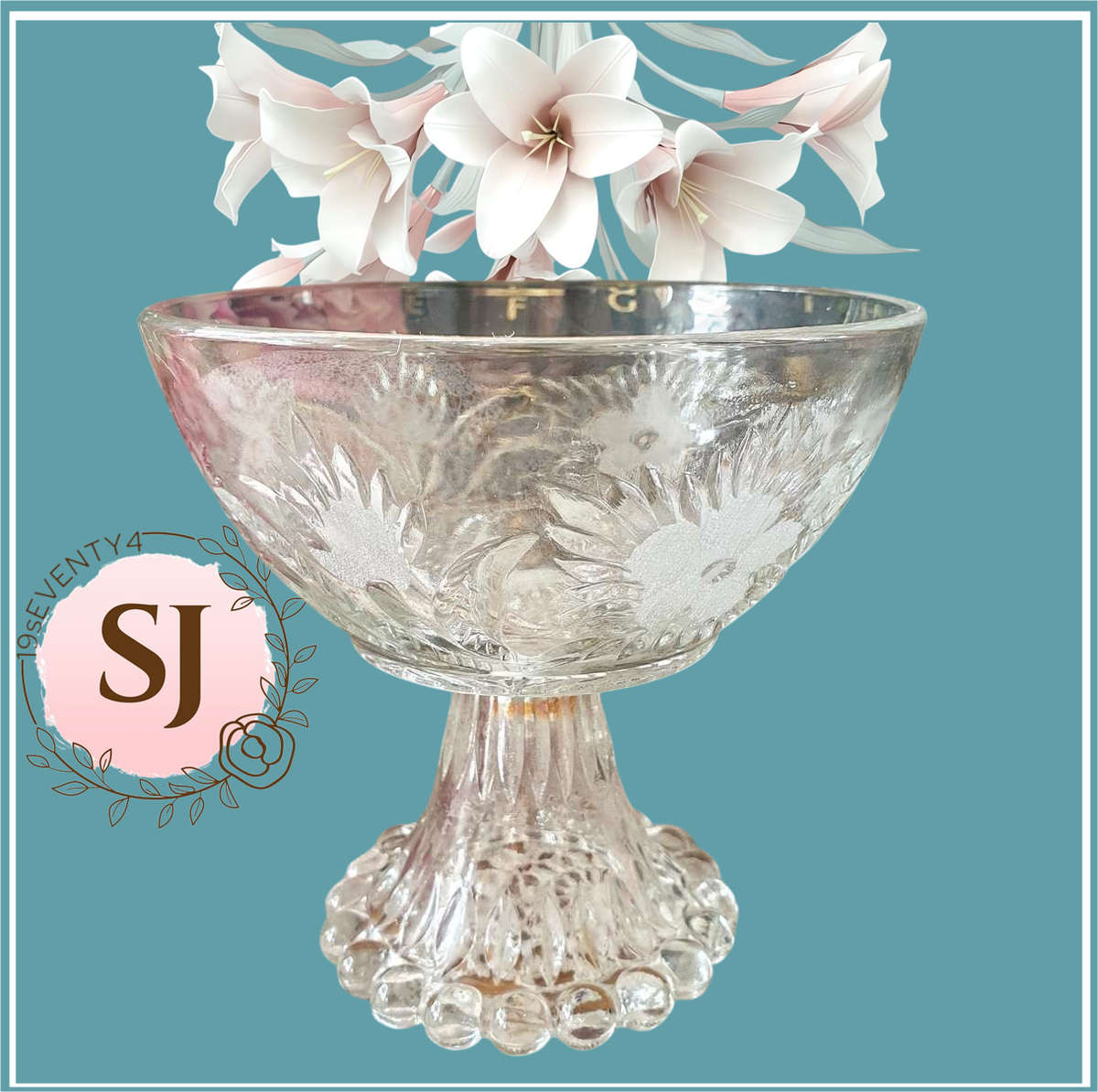 Vintage Mid-century Fruit Bowl | Candy Bowl | with floral decor and leg