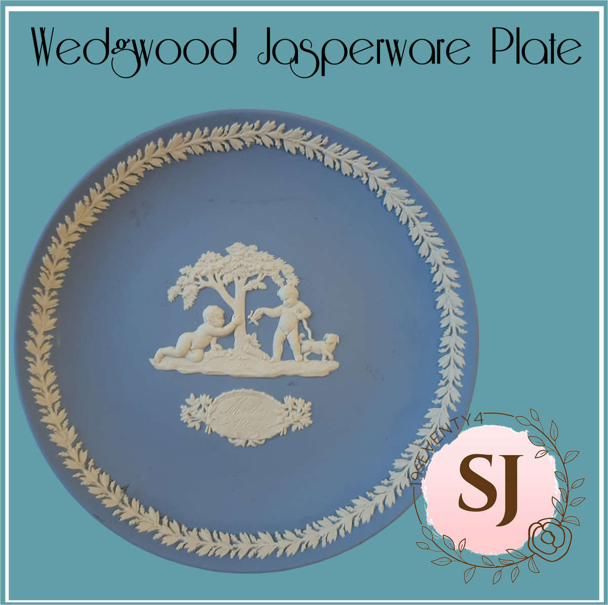 WEDGWOOD JASPERWARE PLATE~ 1983 MOTHERS DAY~ CHILDREN & DOG