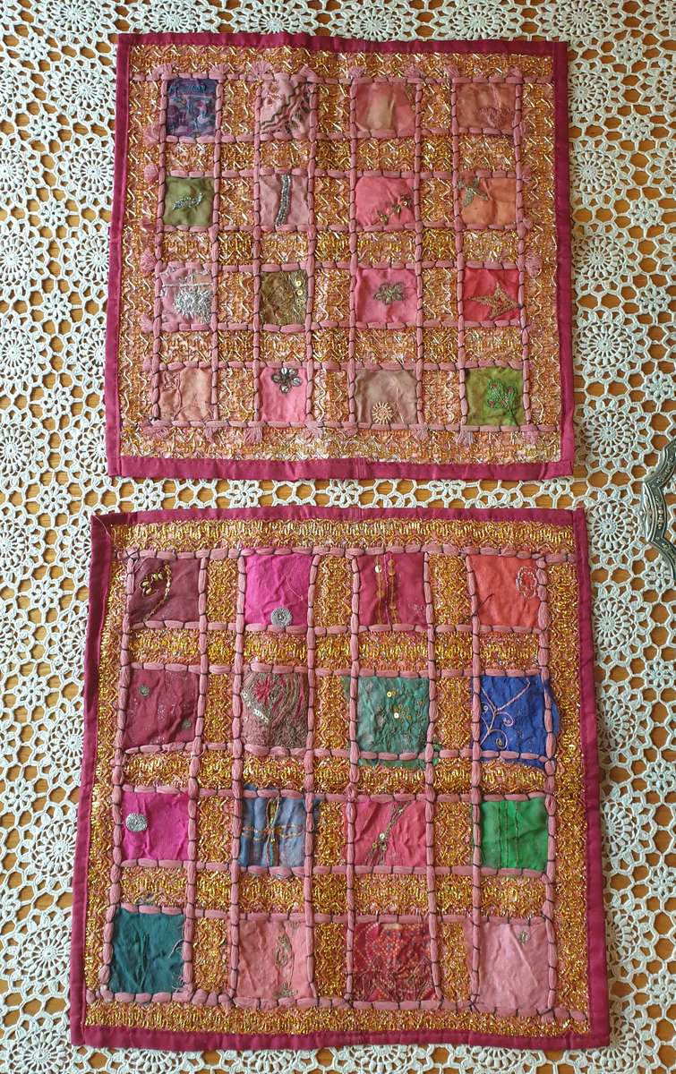 Two Handmade Indian Patchwork Cushion Covers