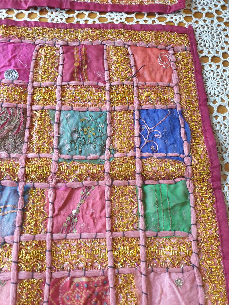Two Handmade Indian Patchwork Cushion Covers