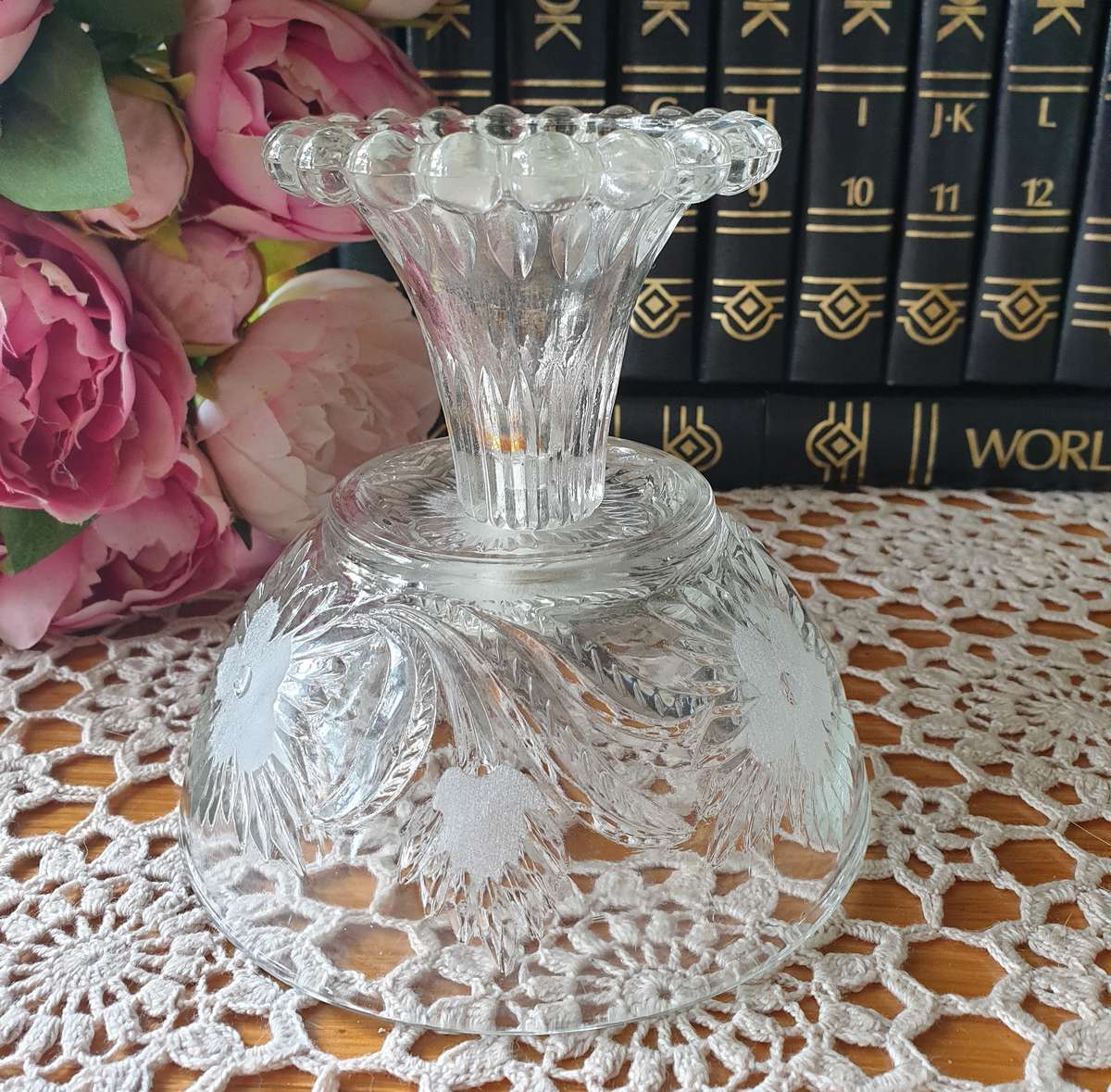 Vintage Mid-century Fruit Bowl | Candy Bowl | with floral decor and leg