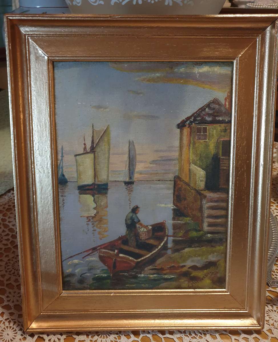 Painting in Wooden  Painted Frame | E. Mcmullin | ENGLAND | VINTAGE |