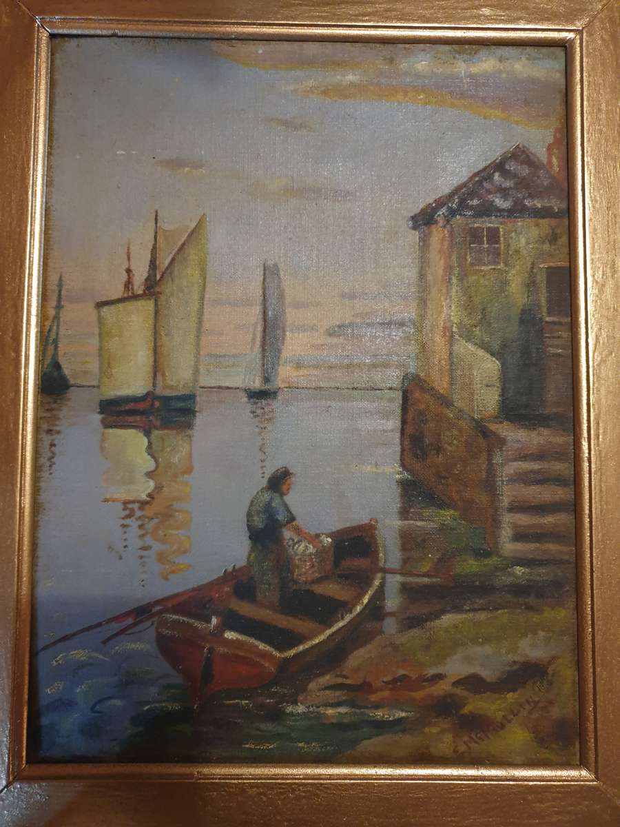 Painting in Wooden  Painted Frame | E. Mcmullin | ENGLAND | VINTAGE |