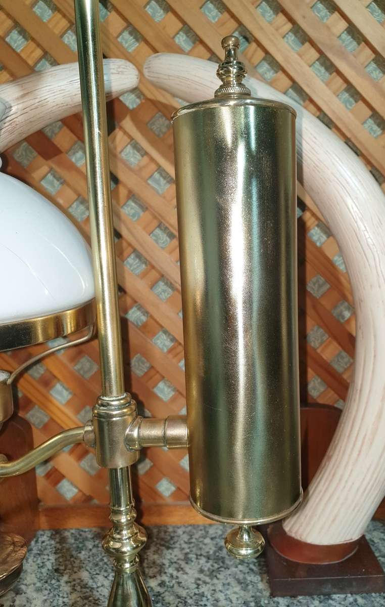 19TH CENTURY BRASS STUDENTS LAMP WITH ORIGINAL MILK GLASS SHADE - Only one for sale in South Africa