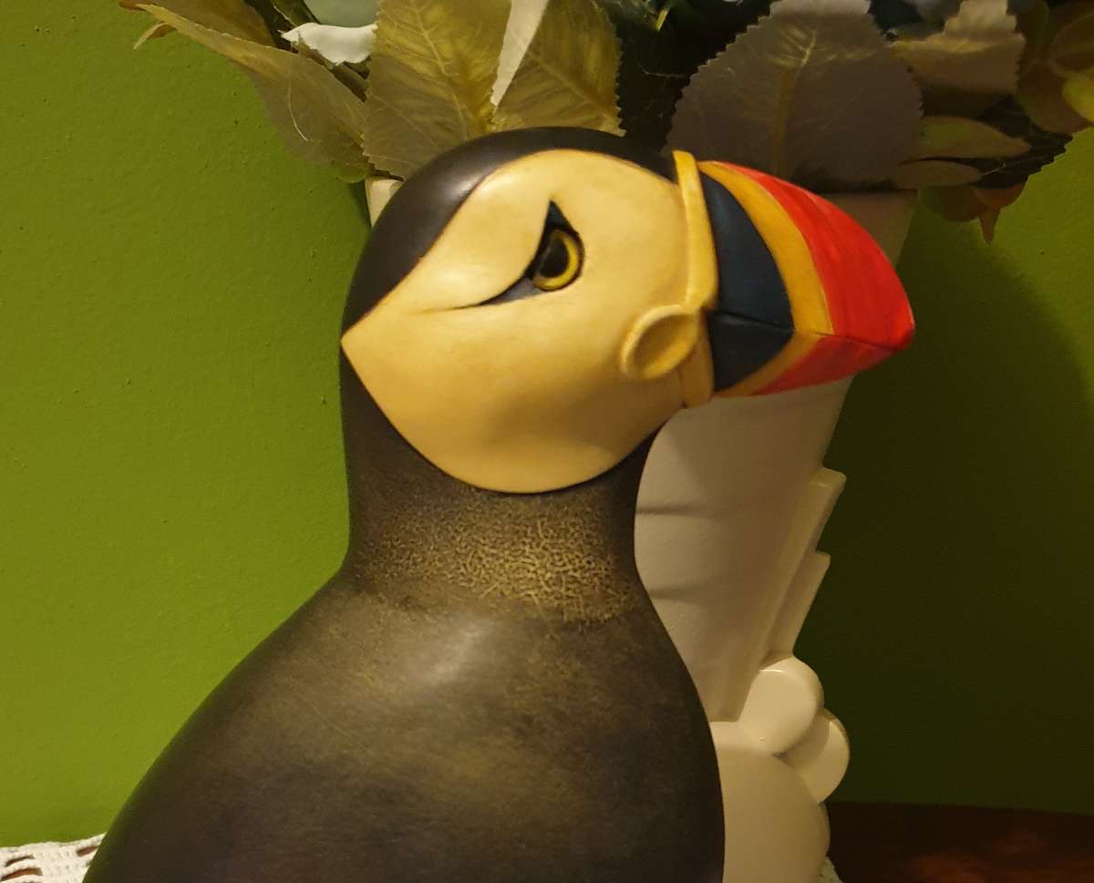 Feathers of Knysna Gallery carved and hand painted Atlantic Puffin