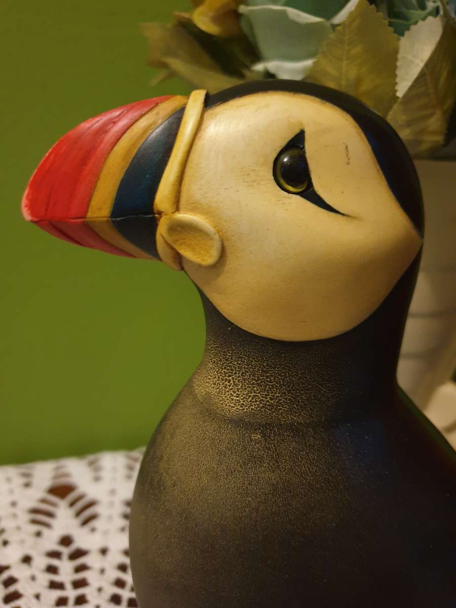 Feathers of Knysna Gallery carved and hand painted Atlantic Puffin