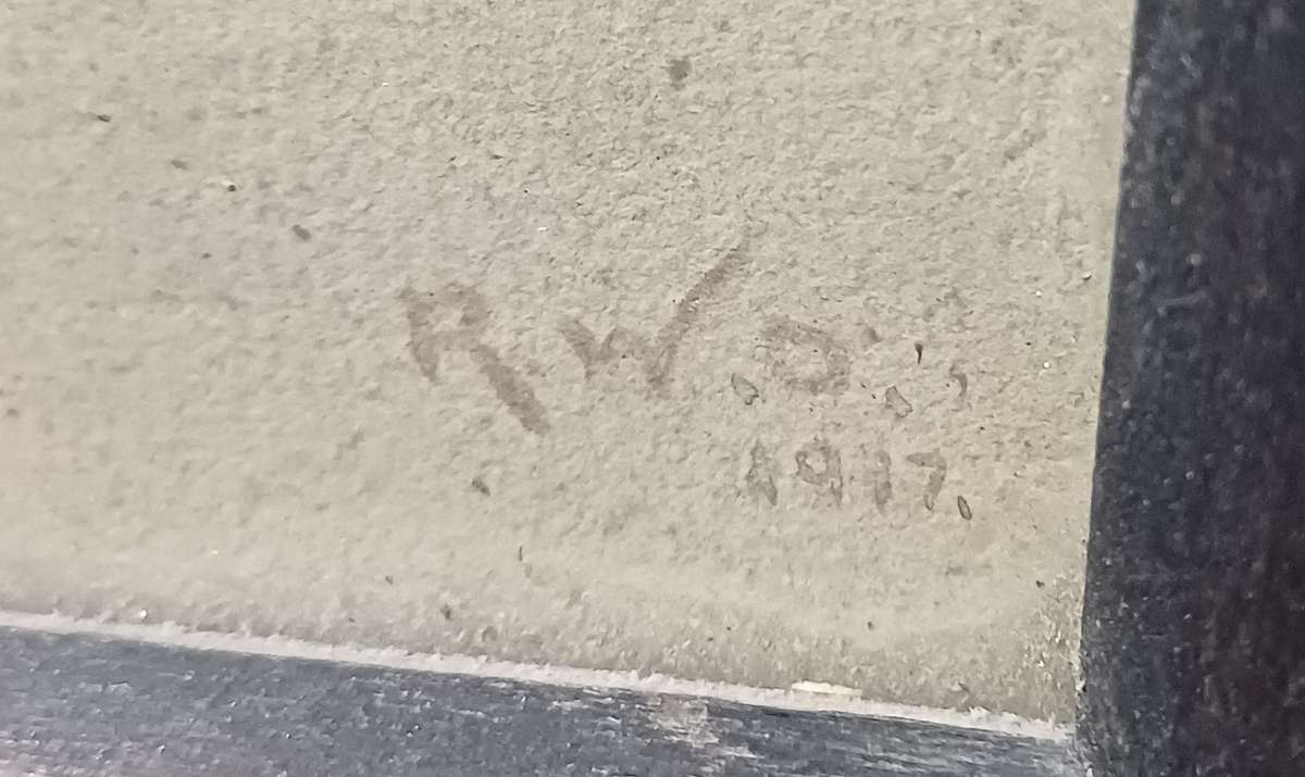 Antique 1917 R.W.D. Watercolor Painting  Roses in Vase  Vintage Wooden Frame with Glass