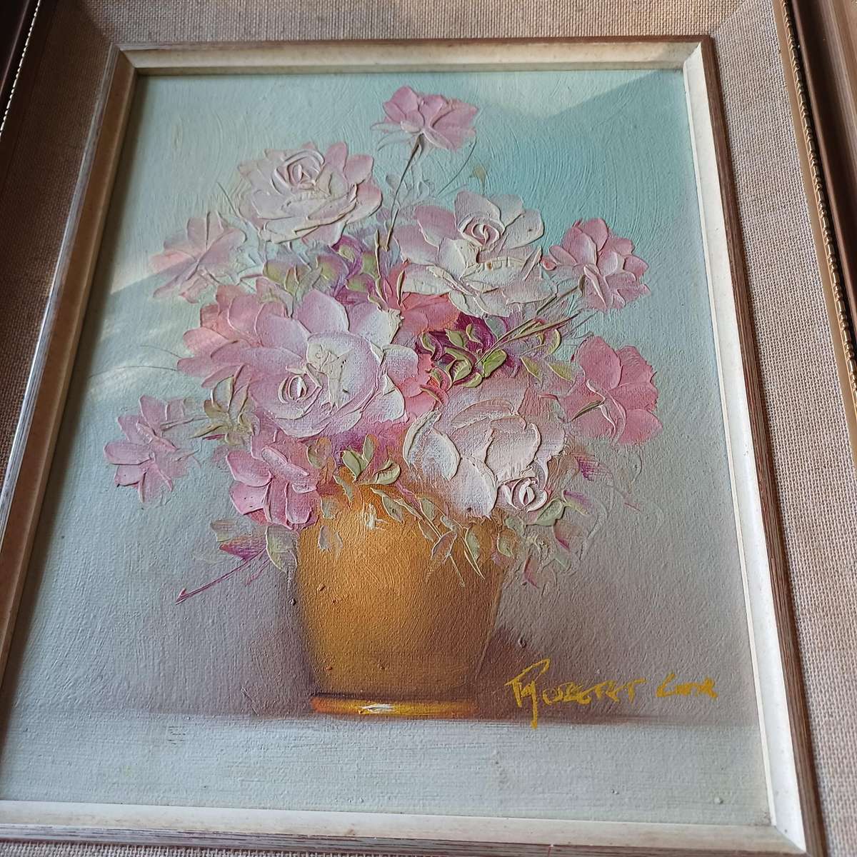 Signed Robert Cox Oil On Board Floral Still Life Painting