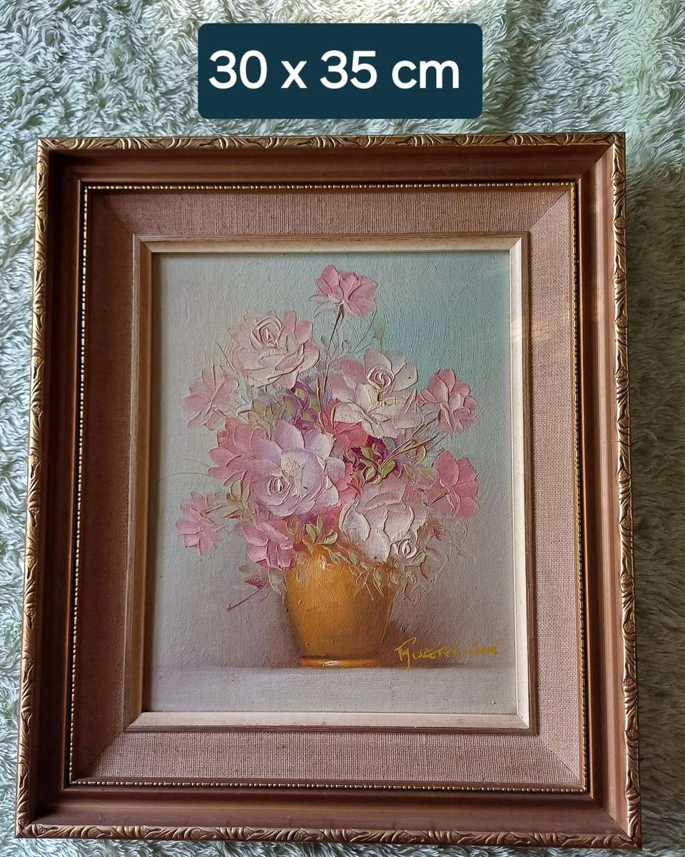 Signed Robert Cox Oil On Board Floral Still Life Painting