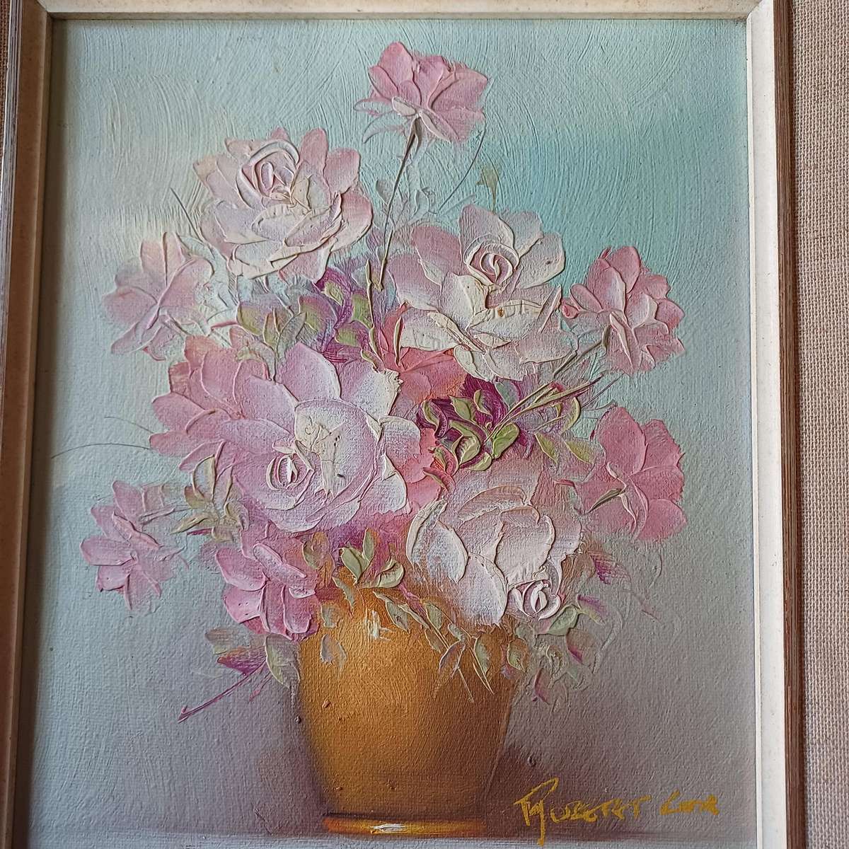 Signed Robert Cox Oil On Board Floral Still Life Painting