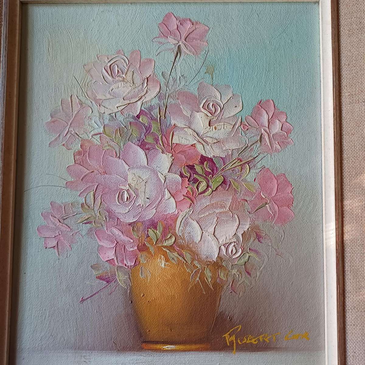 Signed Robert Cox Oil On Board Floral Still Life Painting