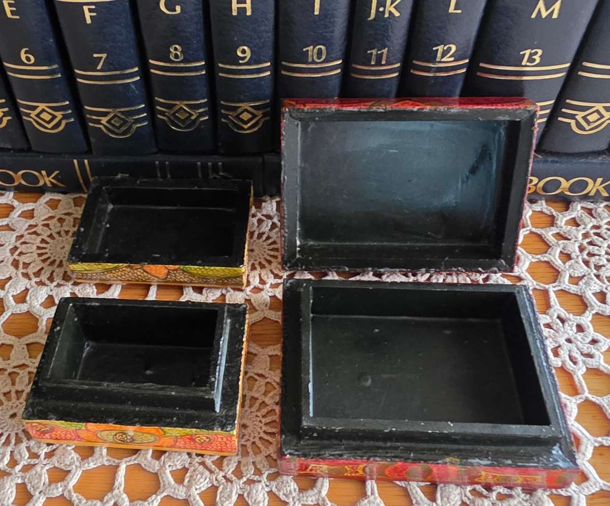 Set of 2 Vintage Papier-Mâché Trinket Boxes  Handcrafted Charm