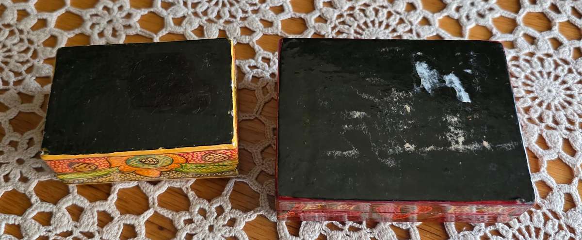 Set of 2 Vintage Papier-Mâché Trinket Boxes  Handcrafted Charm