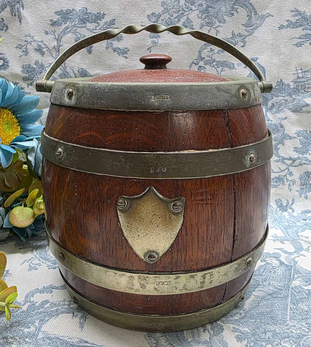 Vintage | Oak Biscuit Barrel | EPNS | Needs a Good Clean