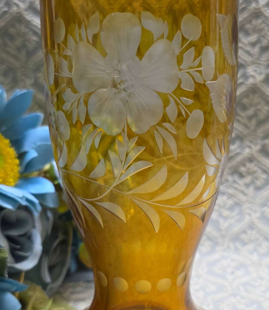 Vintage Czech Bohemian Glass Amber Vase