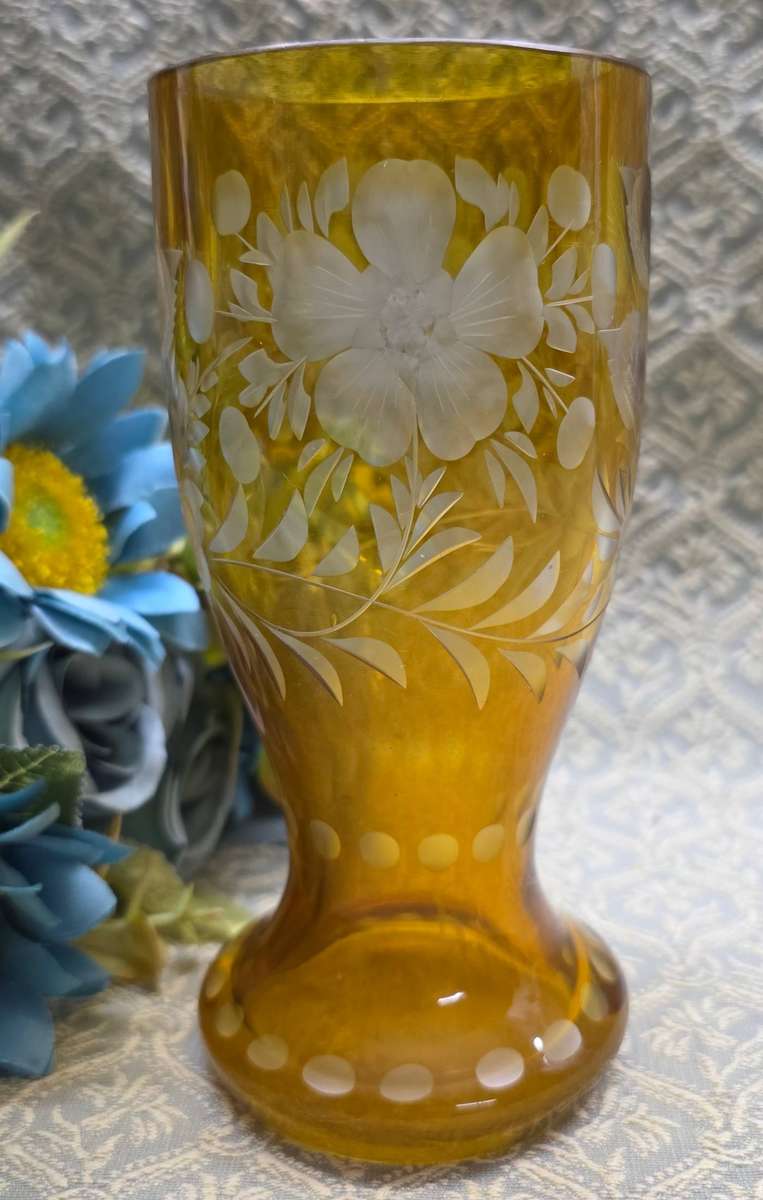 Vintage Czech Bohemian Glass Amber Vase