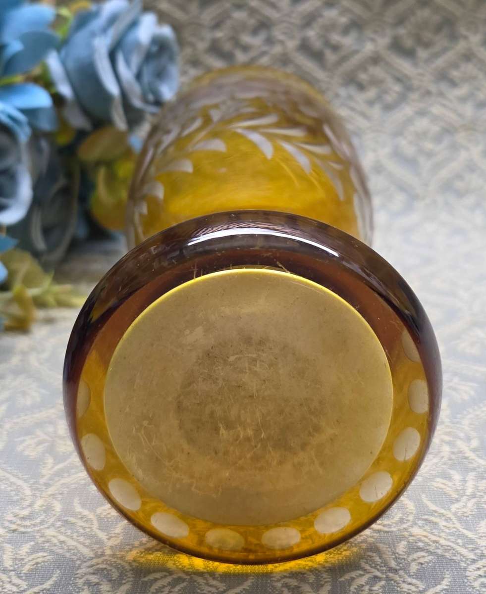 Vintage Czech Bohemian Glass Amber Vase