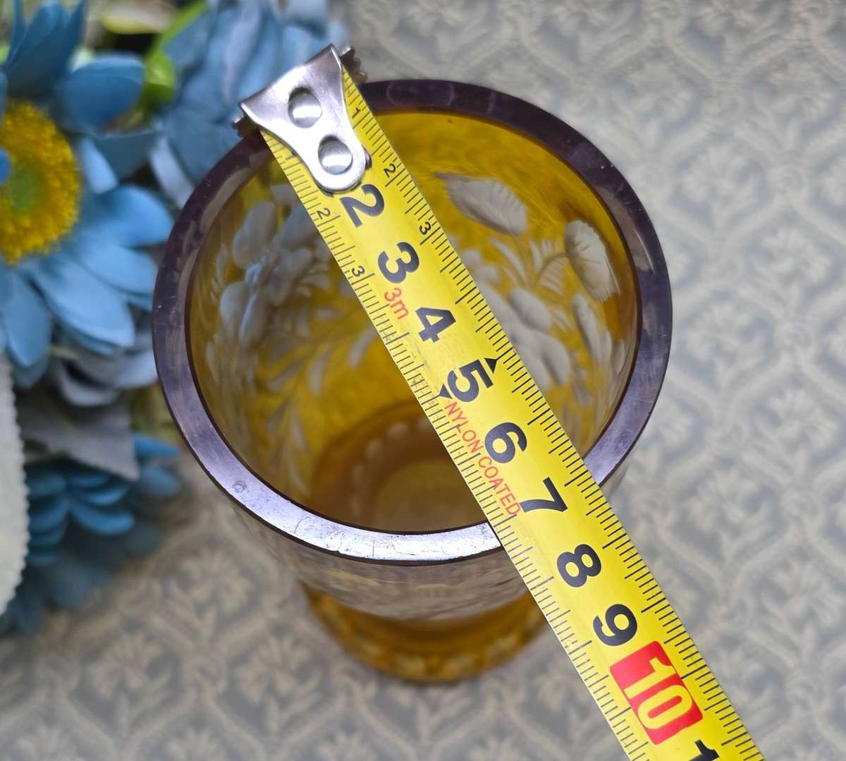 Vintage Czech Bohemian Glass Amber Vase