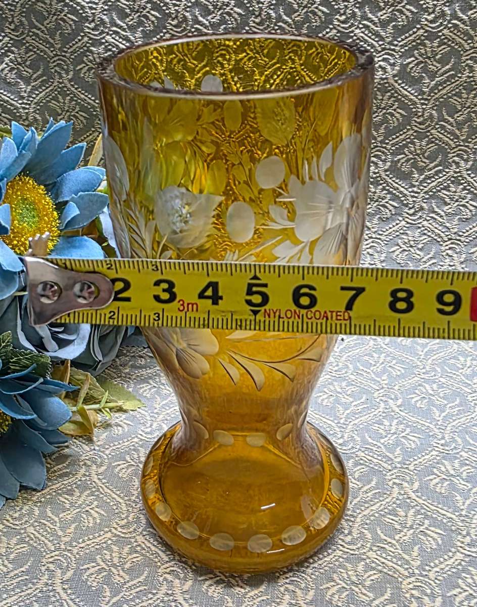 Vintage Czech Bohemian Glass Amber Vase