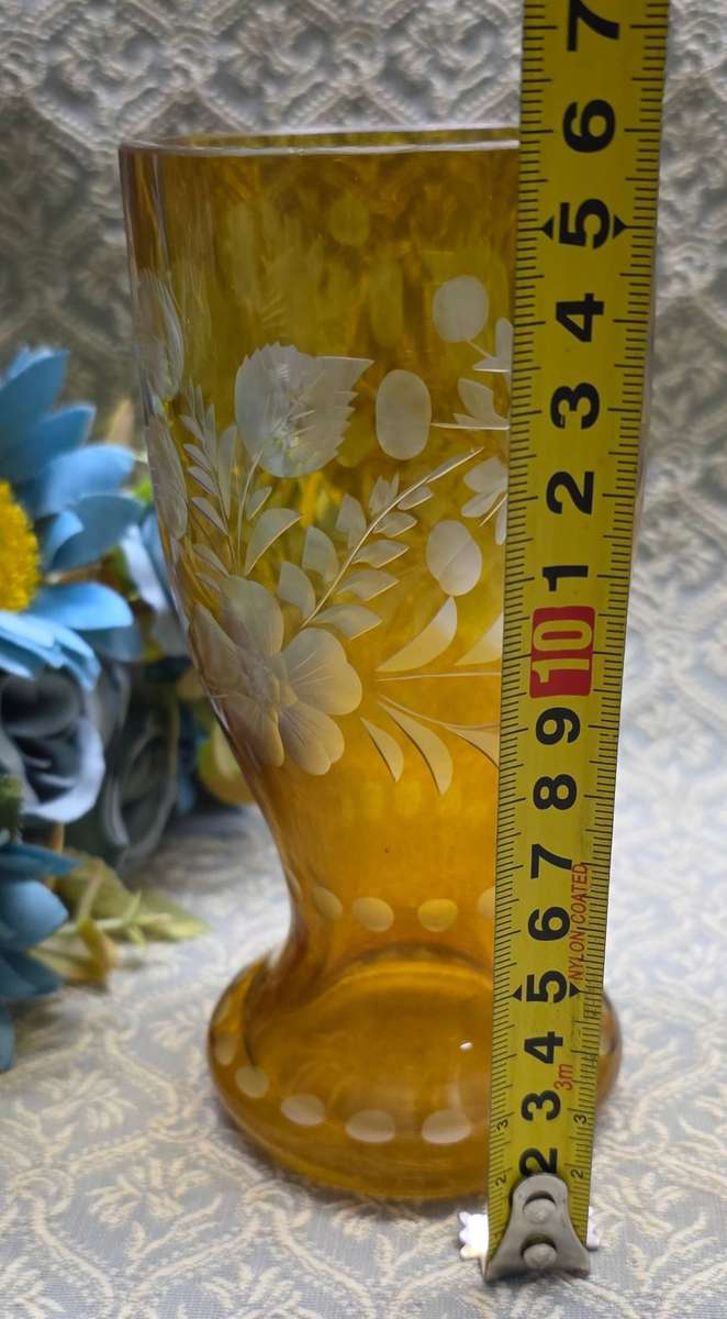Vintage Czech Bohemian Glass Amber Vase