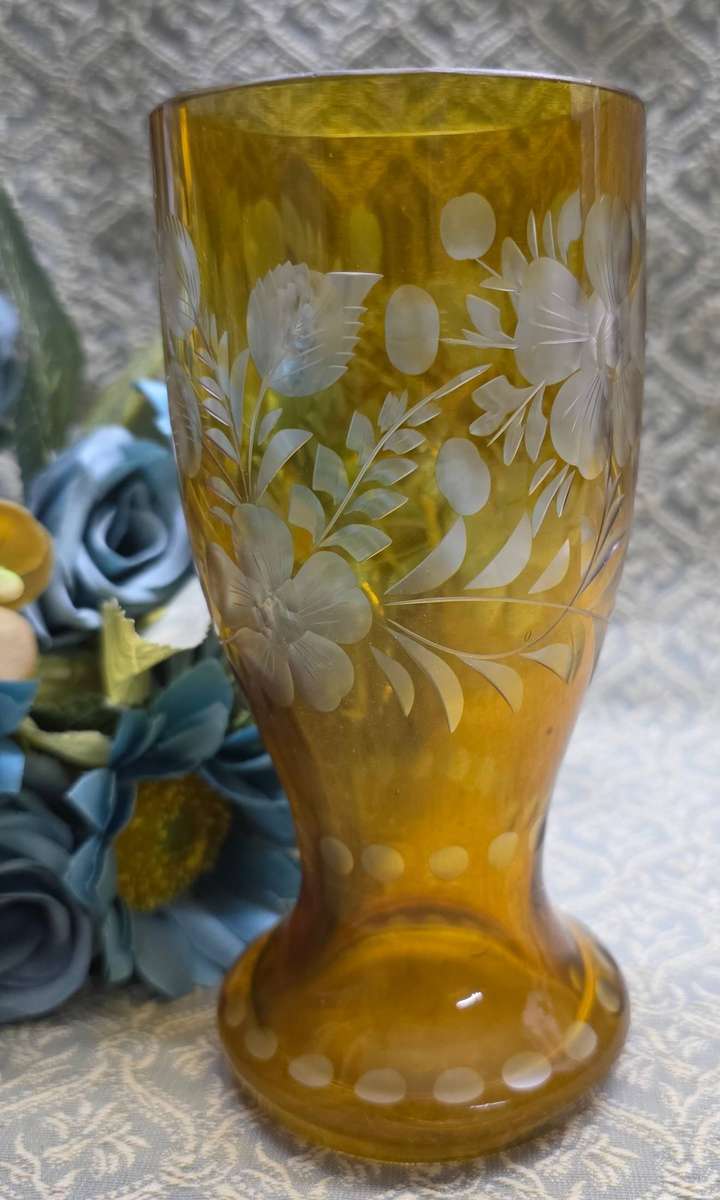 Vintage Czech Bohemian Glass Amber Vase