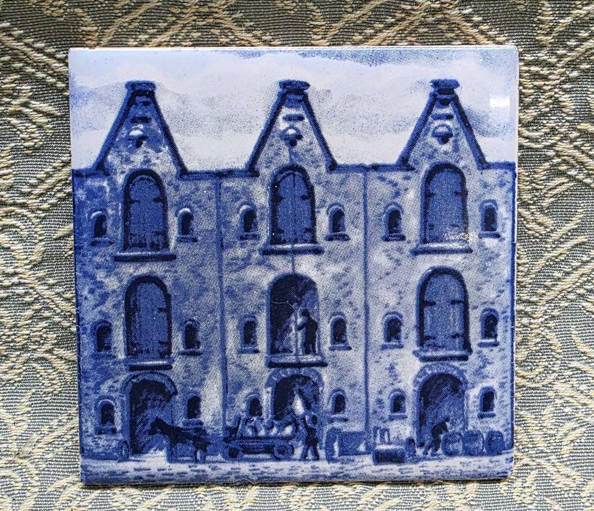Share KLM Royal Dutch Airlines Business Class Blue White Ceramic Tile Vintage Item