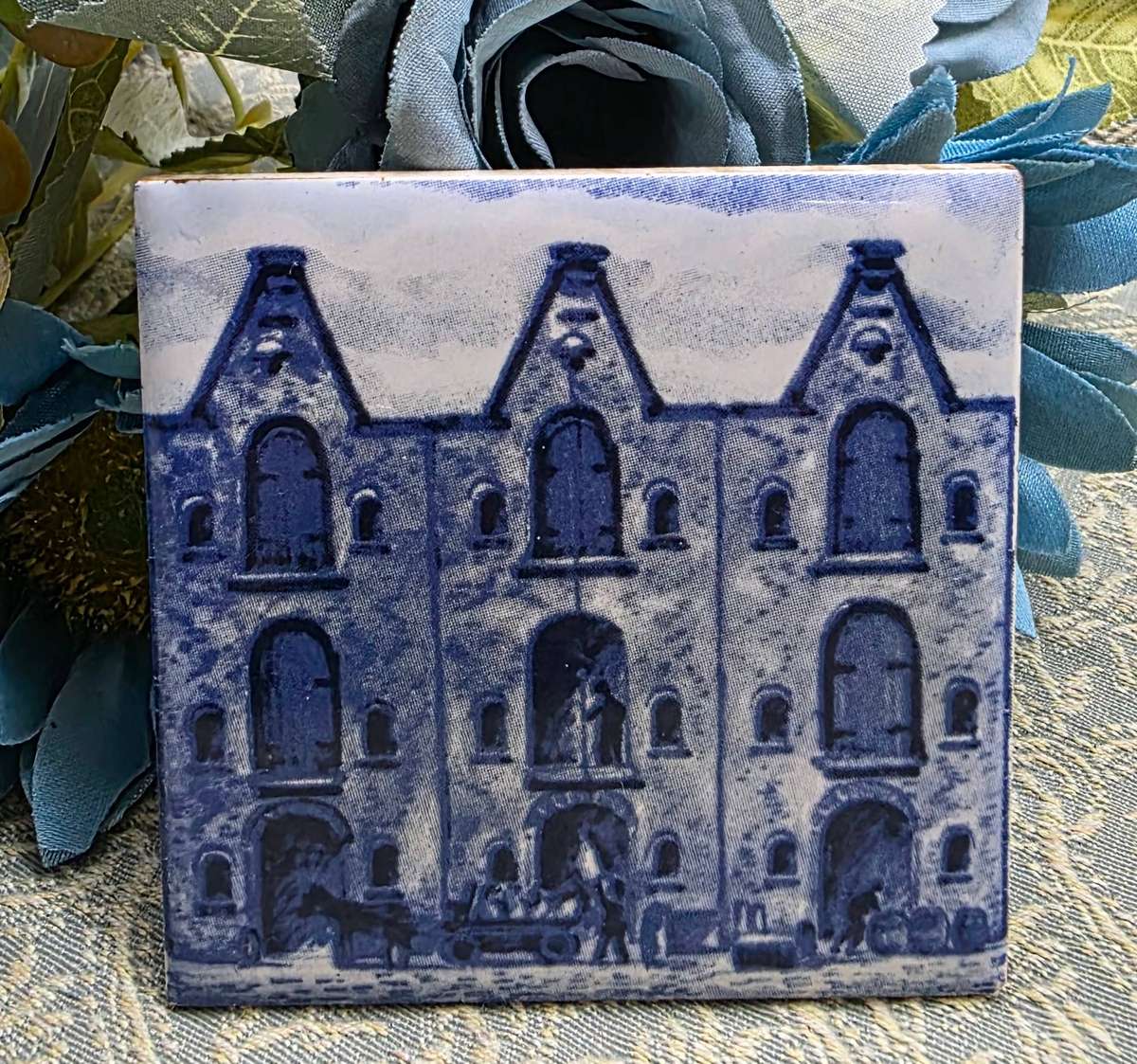 Share KLM Royal Dutch Airlines Business Class Blue White Ceramic Tile Vintage Item