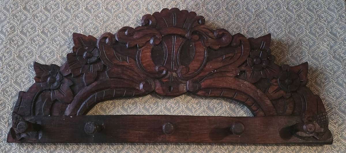 Hand carved ornate wooden Coat rack | 24 X 54 CM |