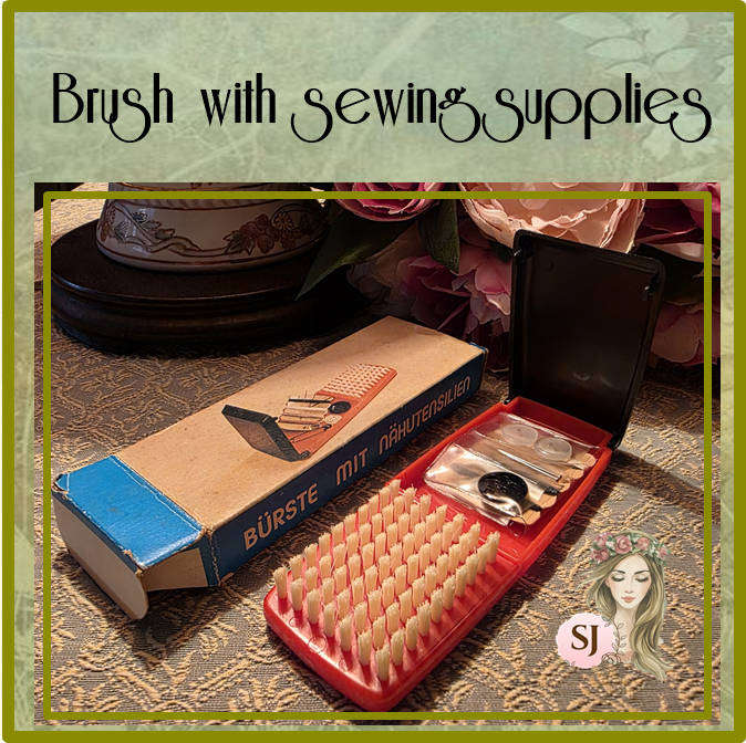 Brush with sewing supplies, retro