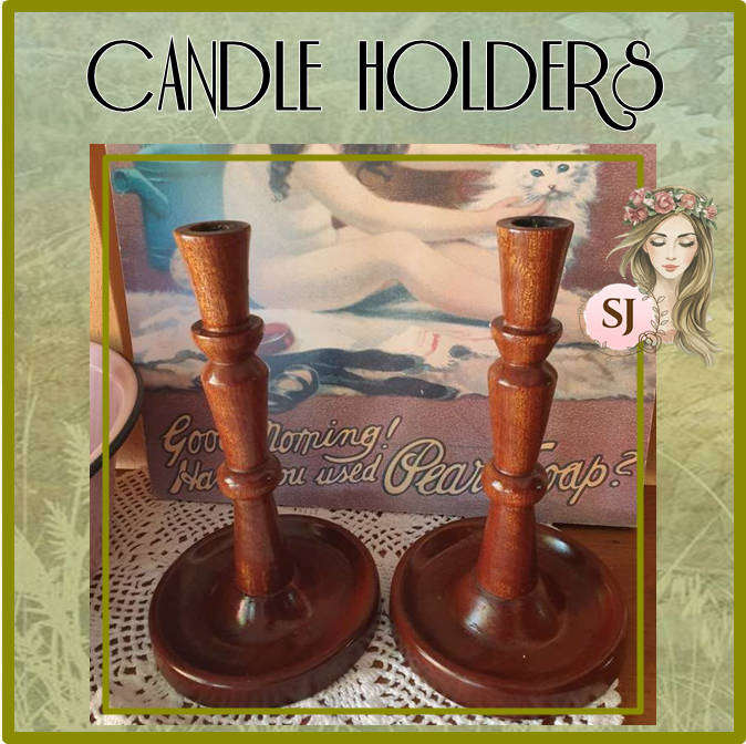 SET OF WOODEN CANDLE HOLDERS