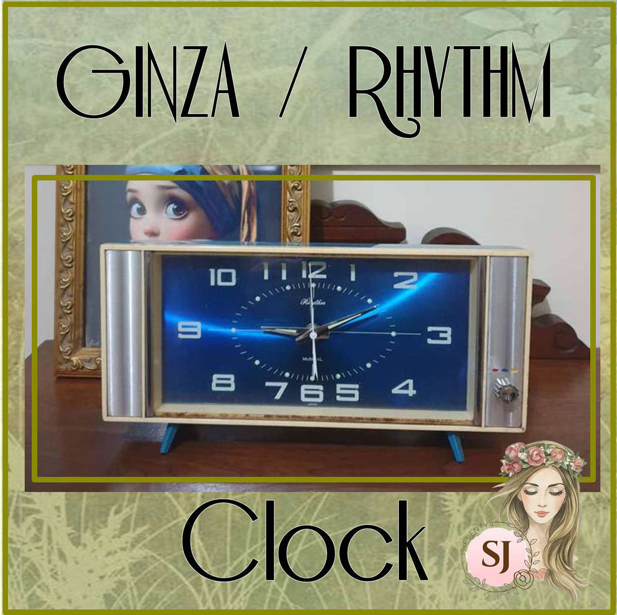GINZA / RHYTHM Blue and White Musical Mid Century Alarm Clock / Desk Clock Playing Swan Lake, Japan