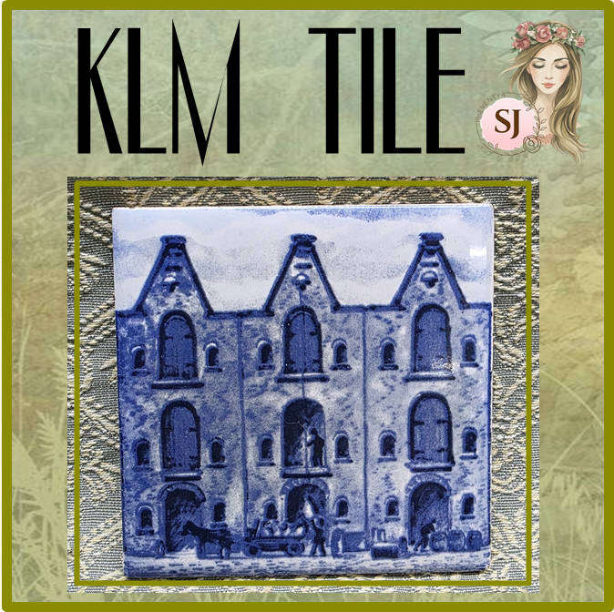 Share KLM Royal Dutch Airlines Business Class Blue White Ceramic Tile Vintage Item