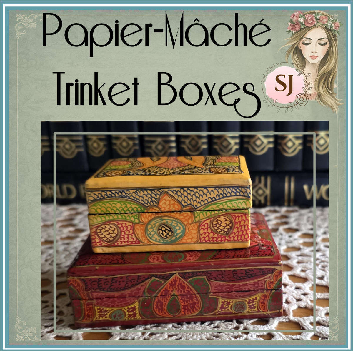 Set of 2 Vintage Papier-Mâché Trinket Boxes  Handcrafted Charm